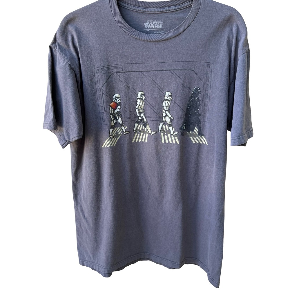 Star Wars Abbey Road Parody Darth Vader Stormtrooper Graphic T-Shirt Gray L